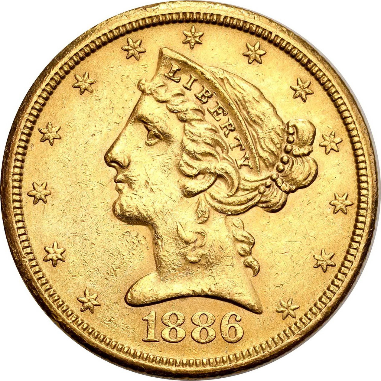 USA. Złote 5 dolarów 1886 S, San Francisco