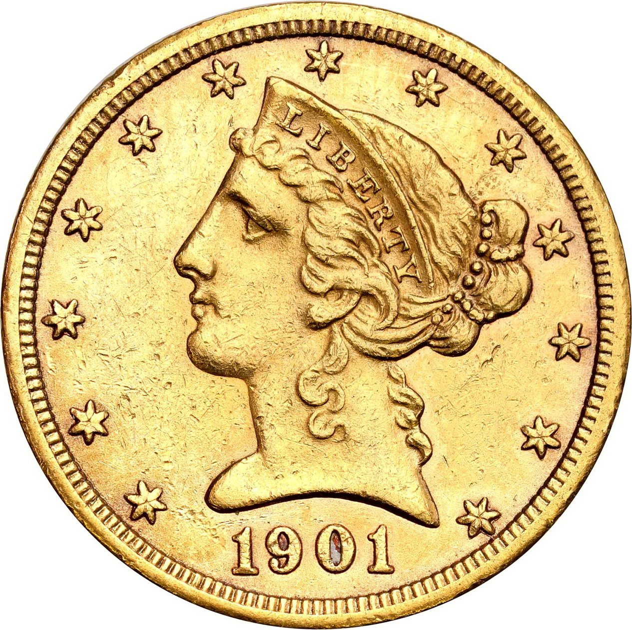 USA. Złote 5 dolarów 1901 S , San Francisco