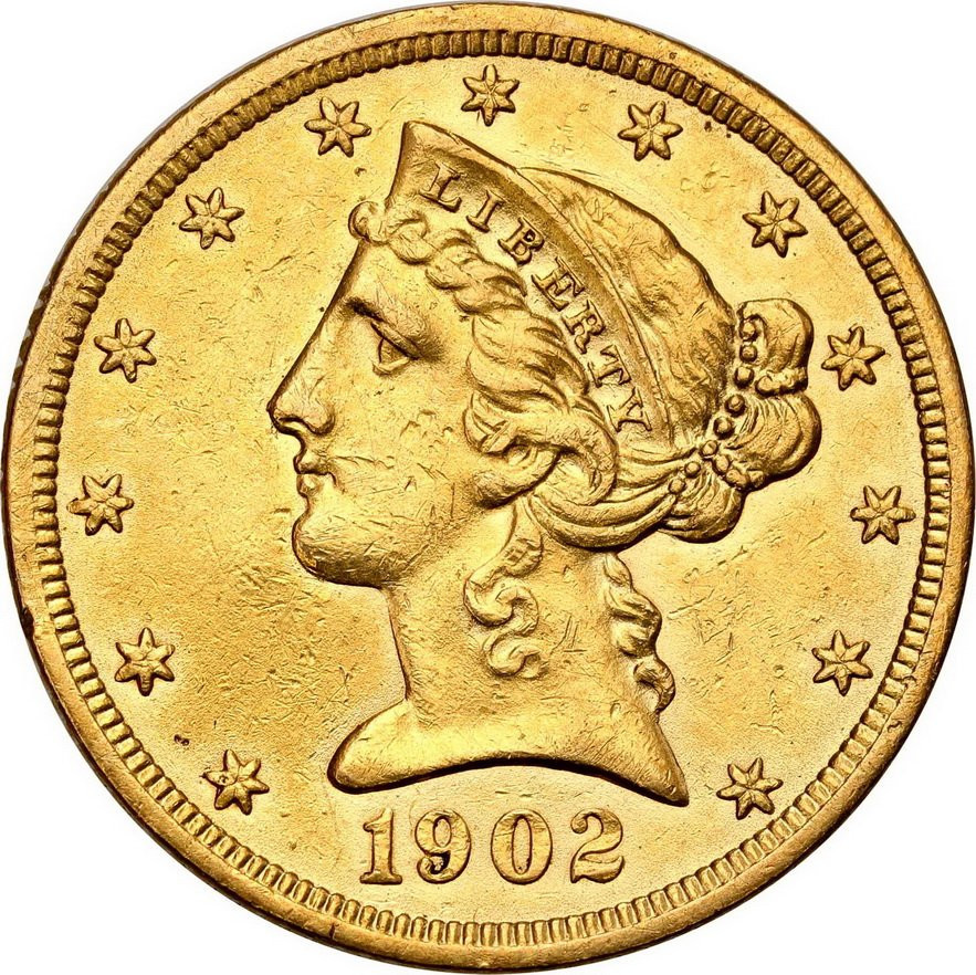 USA. Złote 5 dolarów 1902 Filadelfia