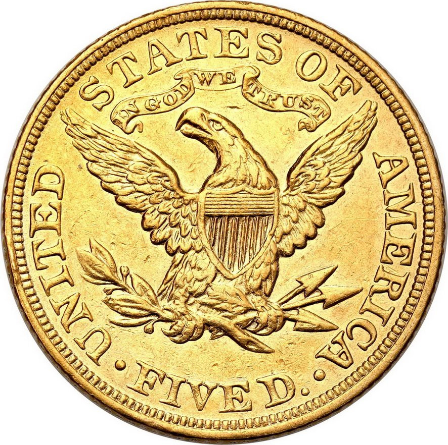 USA. Złote 5 dolarów 1908 Filadelfia
