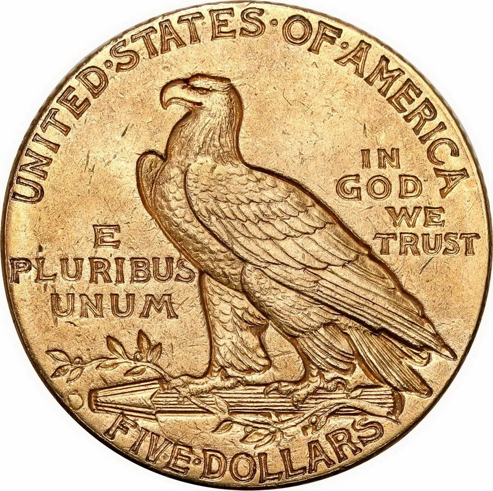 USA. Złote 5 $ dolarów 1910 Indianin