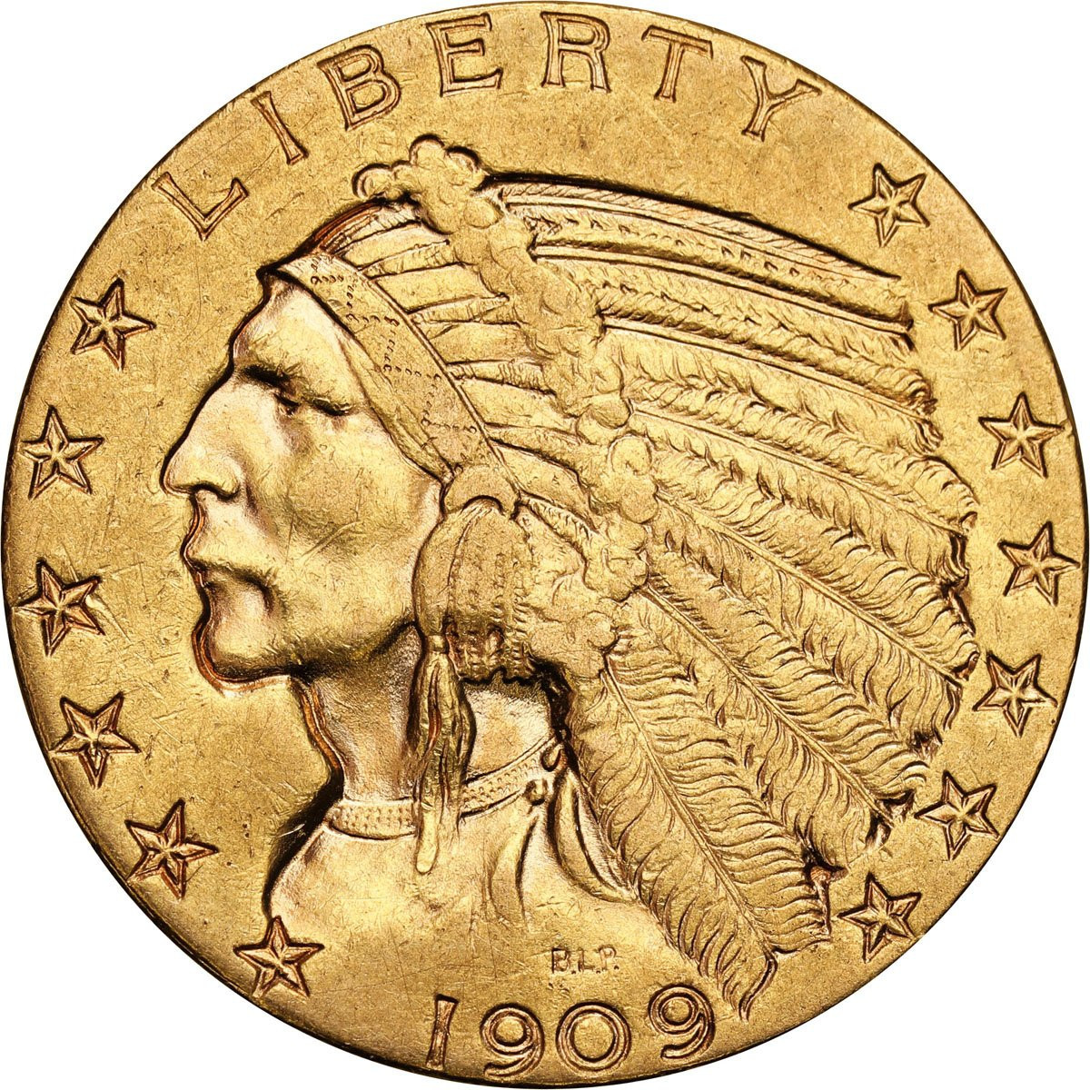 USA. INDIANIN 5 dolarów 1909 D Denver