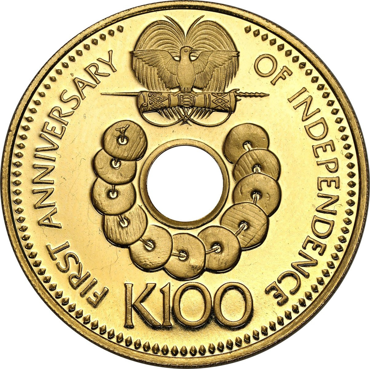 Papua Nowa Gwinea. Elżbieta II 100 Kina 1976 - Niepodległość