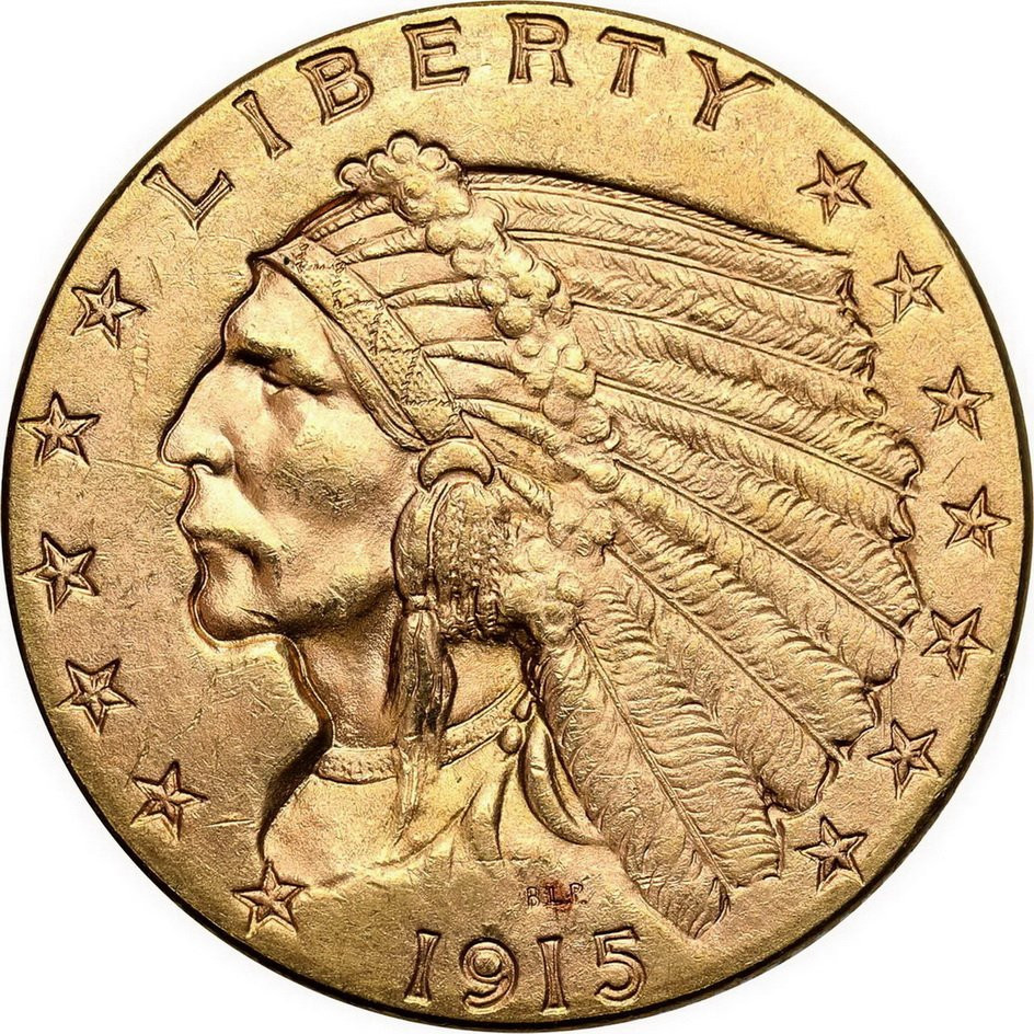 USA. 2 1/2 dolara 1915 Philadelphia Indianin