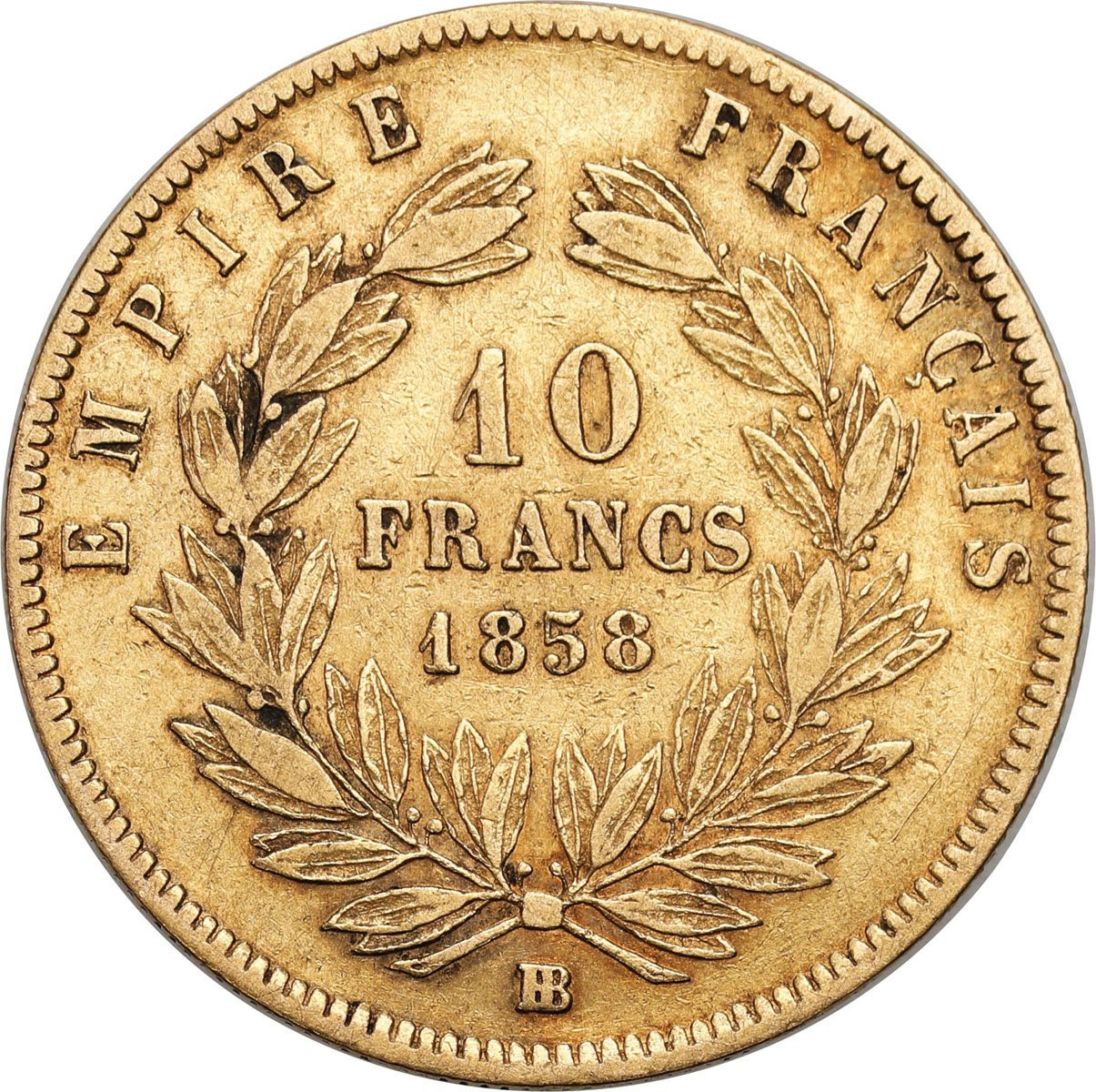 Francja Napoleon III 10 Franków 1858 BB, Strasbourg - Ciekawszy rocznik