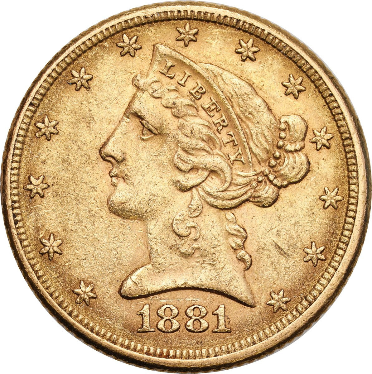 USA. Złote 5 dolarów 1881 Filadelfia