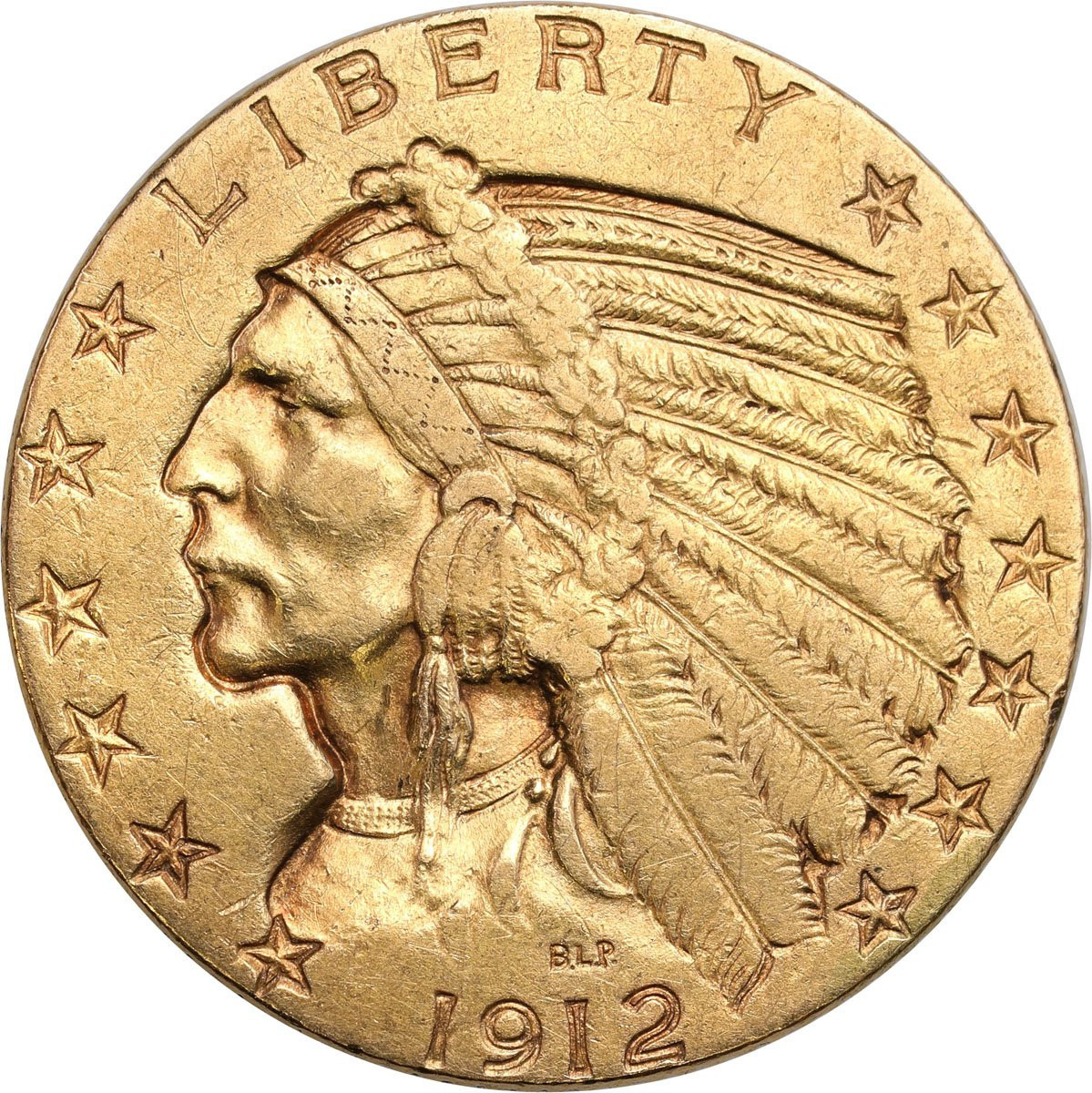USA. Złote 5 dolarów 1912 Indianin S - San Francisco