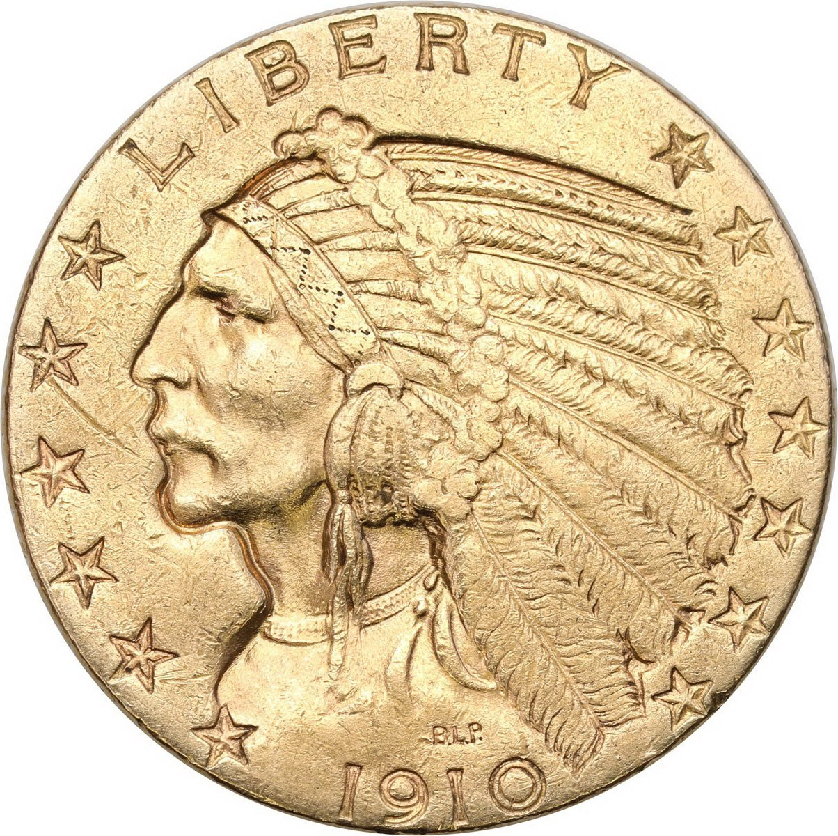 USA. Złote 5 dolarów 1910 Indianin S -San Francisco