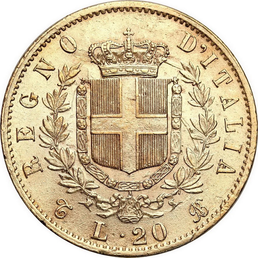 Włochy. Emanuel II 20 Lirów 1863 - PIĘKNE