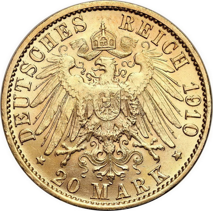 Niemcy. Prusy Wilhelm II 20 Marek 1910 A Berlin - PIĘKNE