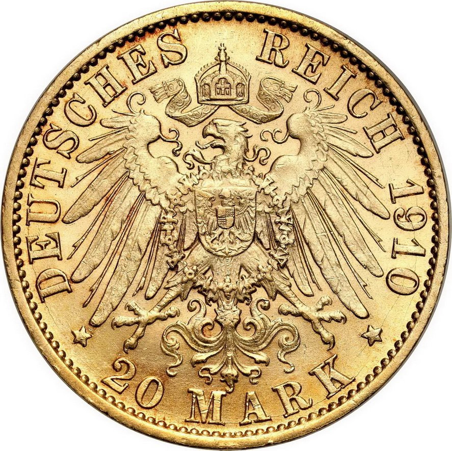 Niemcy. Prusy Wilhelm II 20 Marek 1910 A Berlin