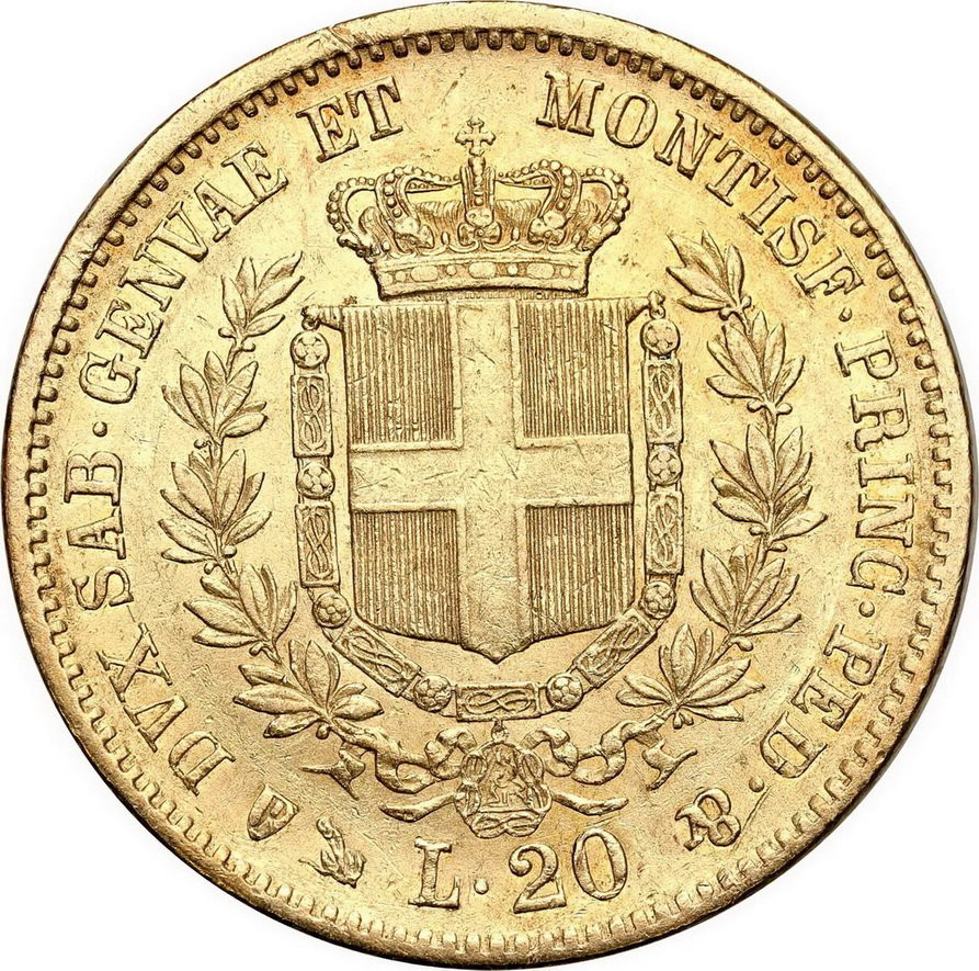 Włochy. Sardynia, Wiktor Emanuel II 20 lirów 1853, Turyn