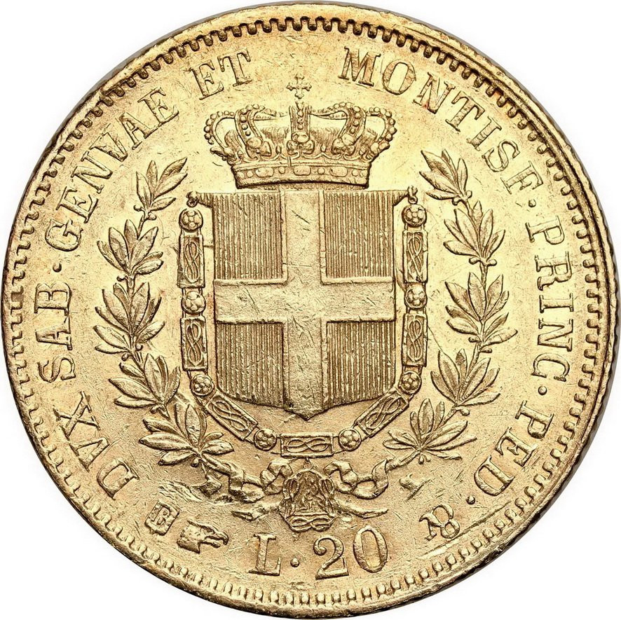 Włochy. Sardynia, Wiktor Emanuel II 20 lirów 1861, Turyn