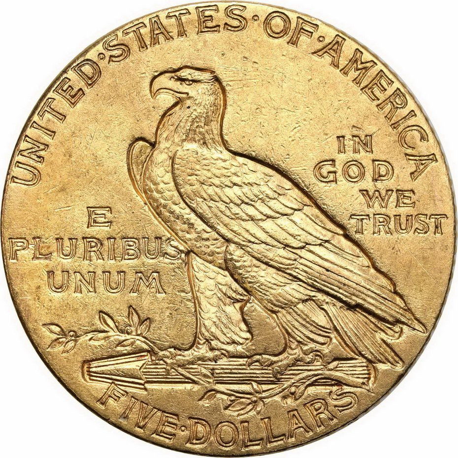 USA. Złote 5 dolarów 1912 Indianin - Filadelfia