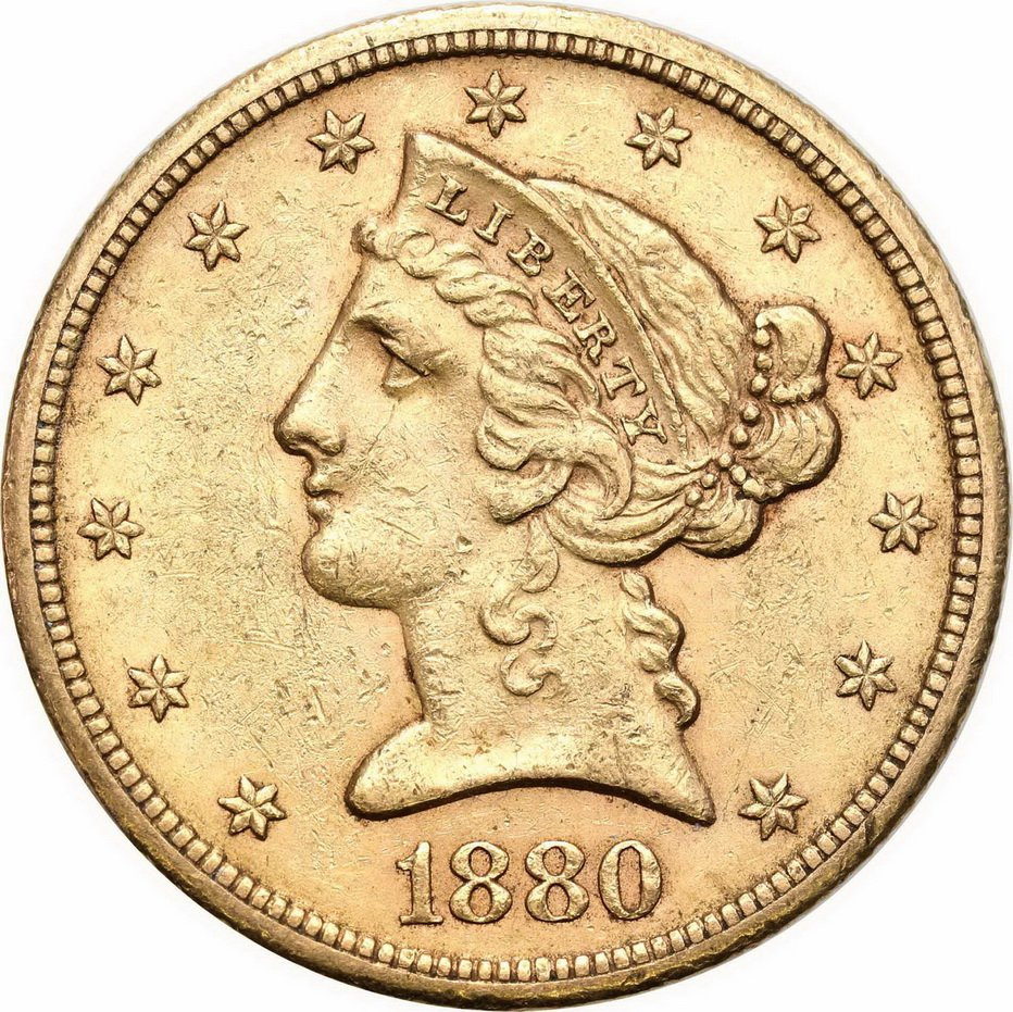 USA. Złote 5 dolarów 1880 S Liberty - San Francisco