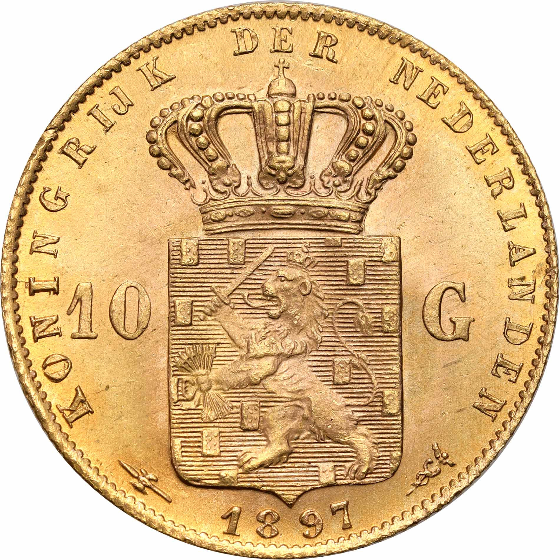 Holandia Wilhelmina (1890-1943) 10 Guldenów 1897 - PIĘKNE