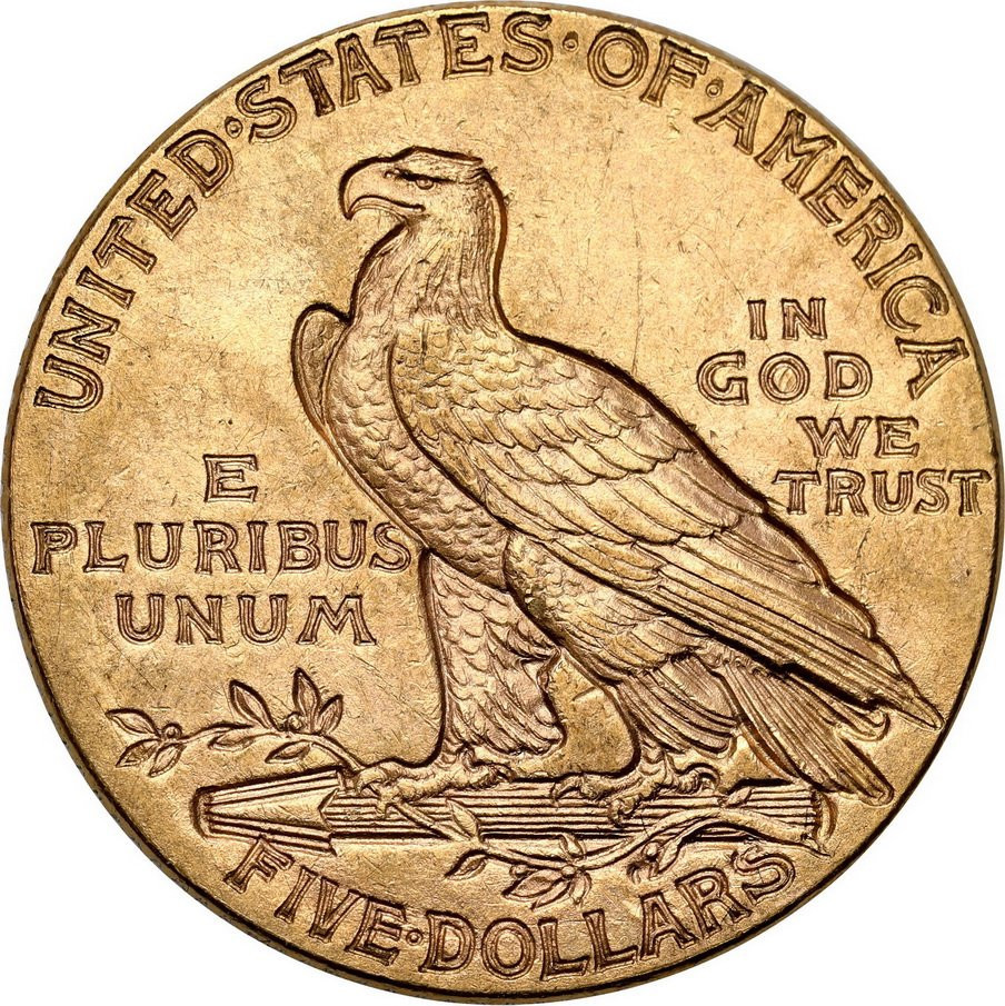 USA. Złote 5 dolarów 1912 Indianin - Filadelfia