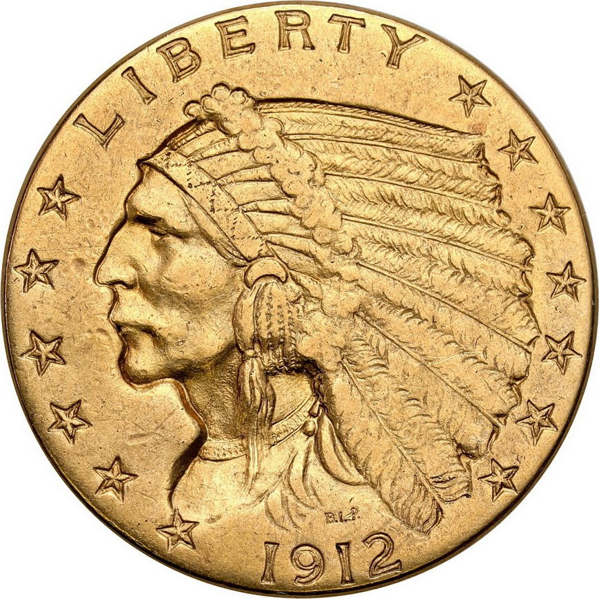 USA. Złote 2.5 dolara 1912 Indianin - Filadelfia