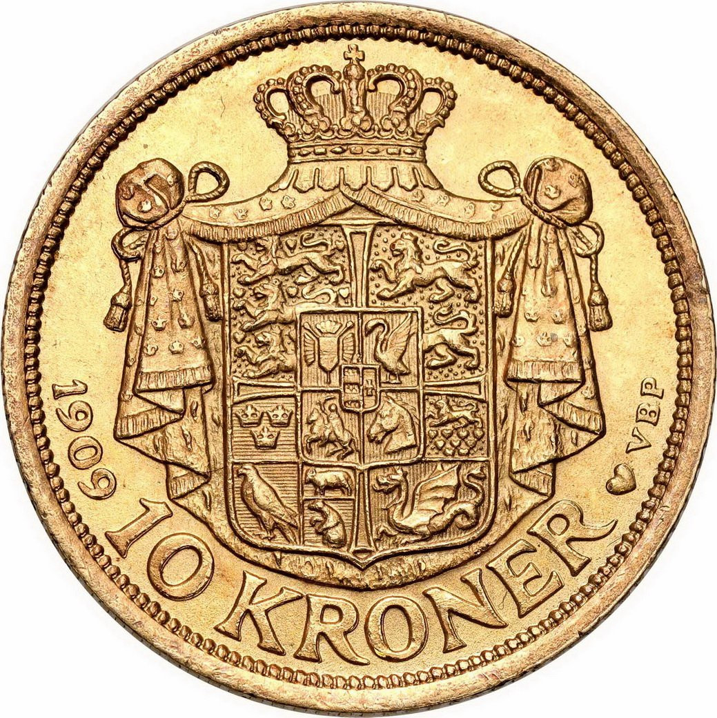 Dania. Fryderyk VIII 10 koron 1909