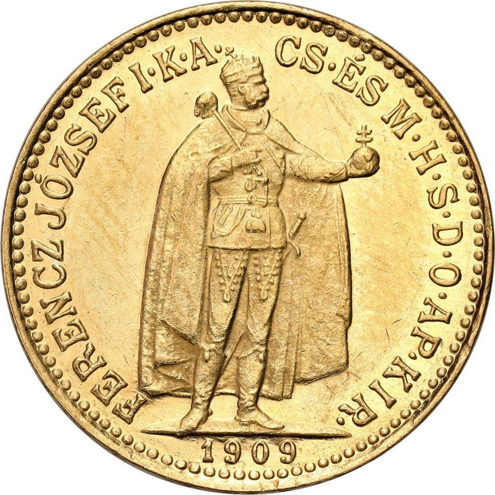 Węgry. Franciszek Józef 10 koron 1909 KB - PIĘKNE