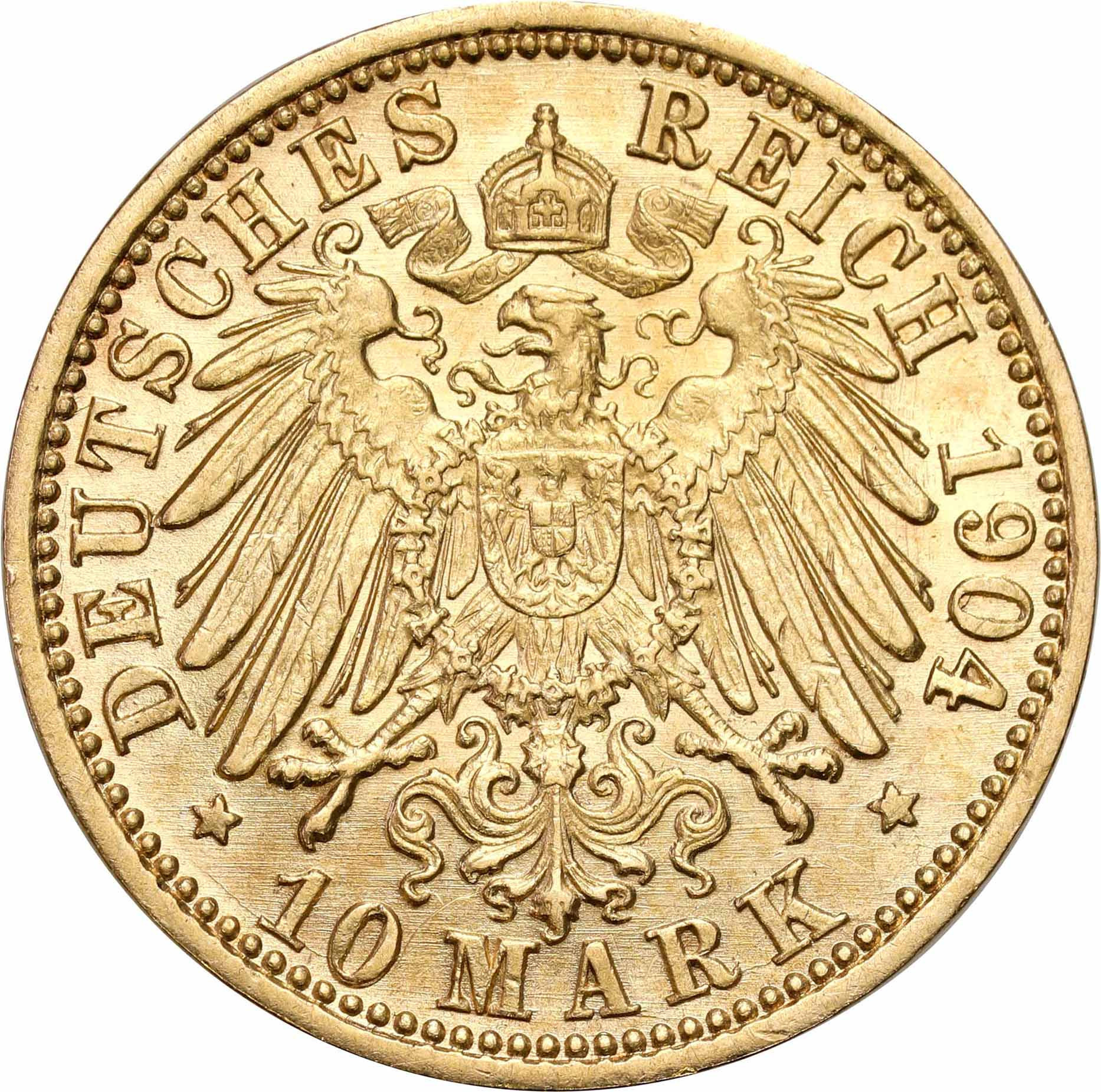 Niemcy, Badenia. Fryderyk I. 10 marek 1904 G, Karlsruhe - RZADKIE