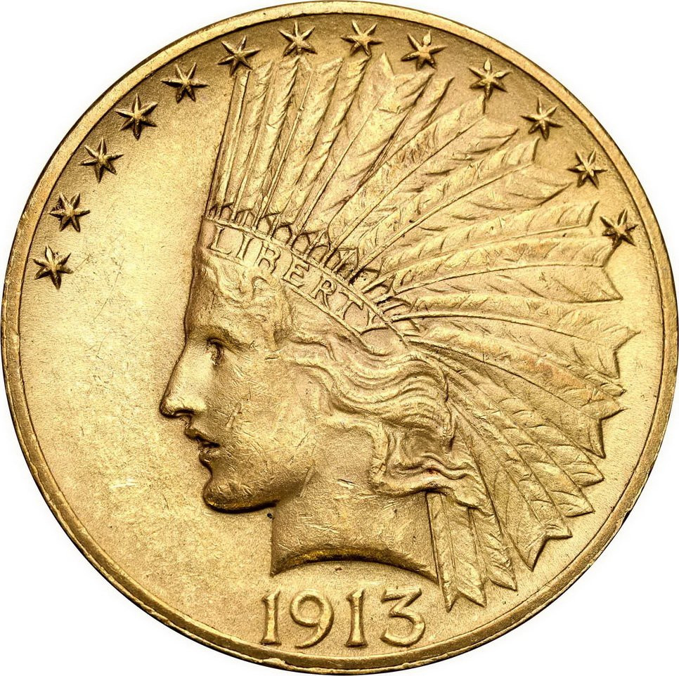 USA. Złote 10 dolarów 1913 Indianin - Filadelfia