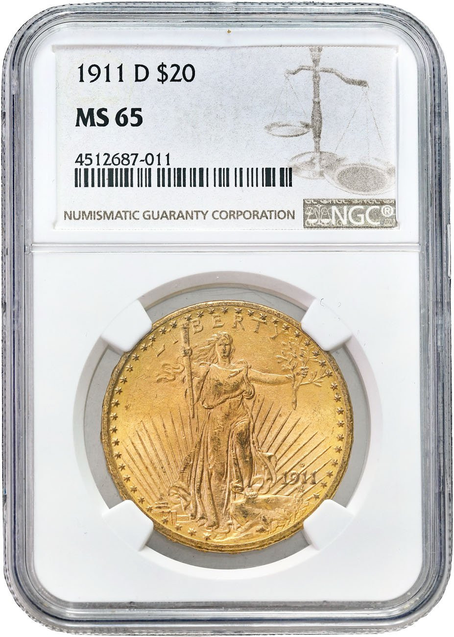 USA 20 $ dolarów 1911 D Denver, St. Gaudens NGC MS65