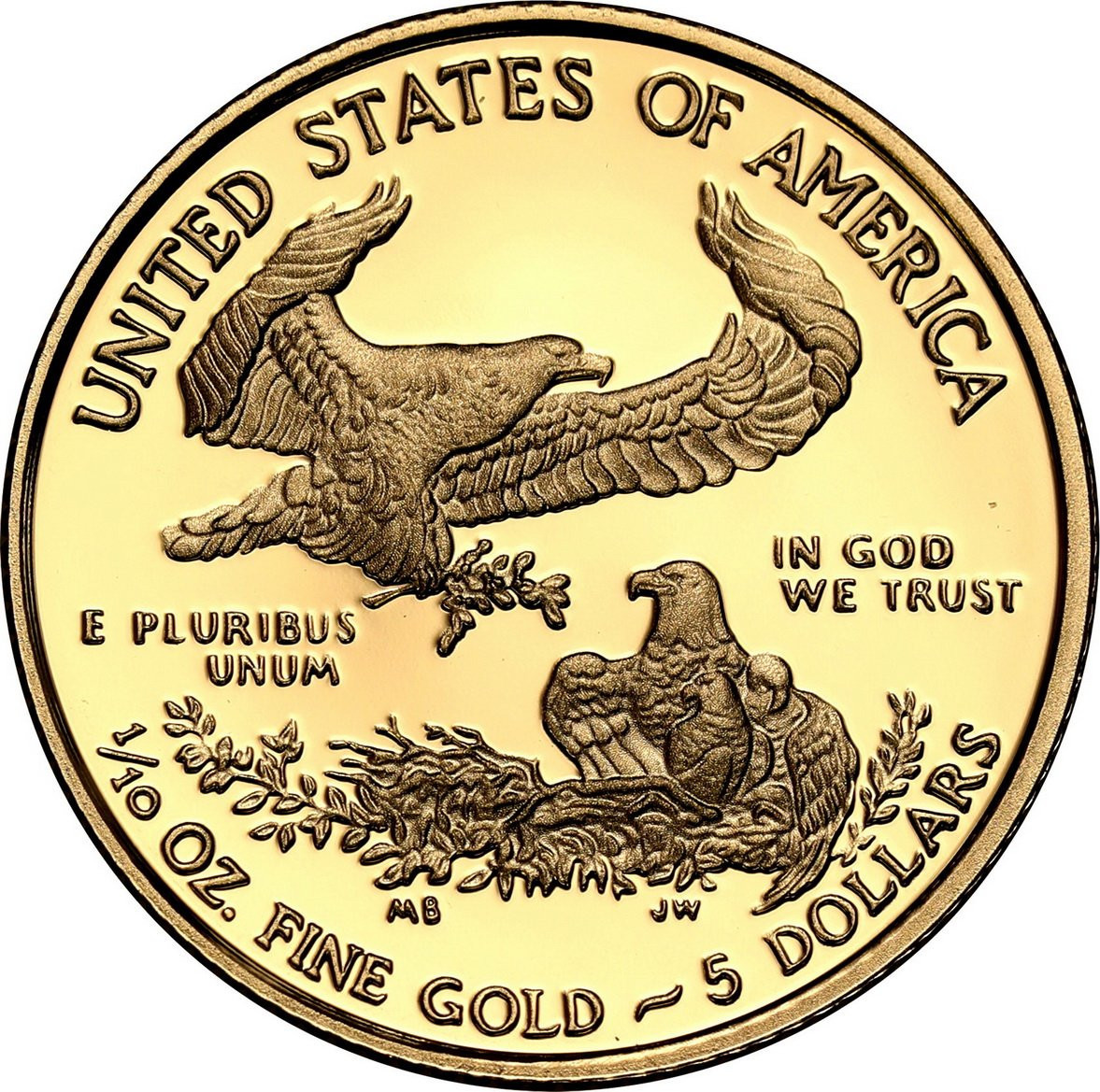 USA. Złote 5 $ dolarów 2019 Orzeł (Eagle) - LUSTRZANY – 1/10 uncji złota