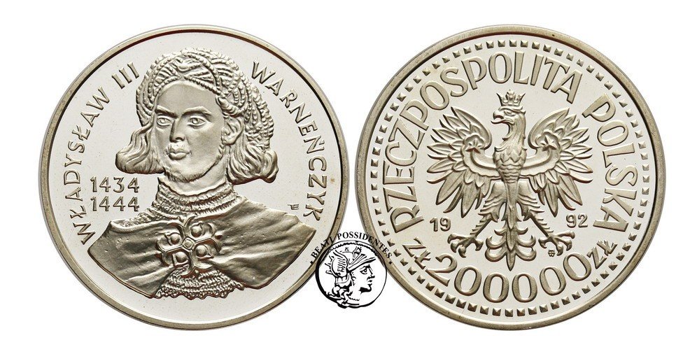 200 000 zł 1992 Warneńczyk - popiersie