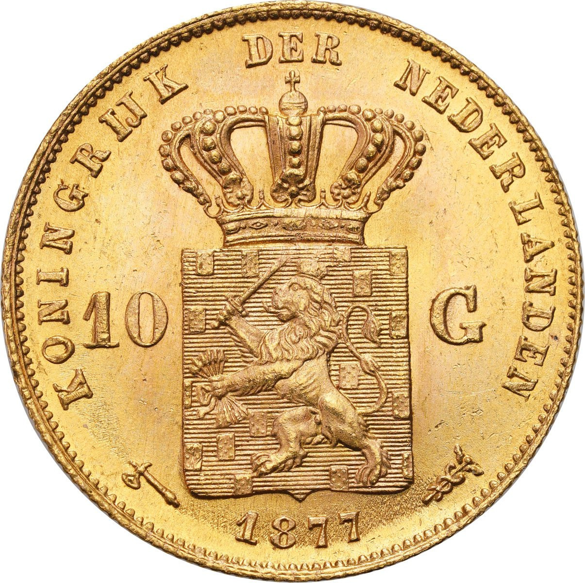 Holandia. Wilhelm III (1849–1890) 10 guldenów 1877