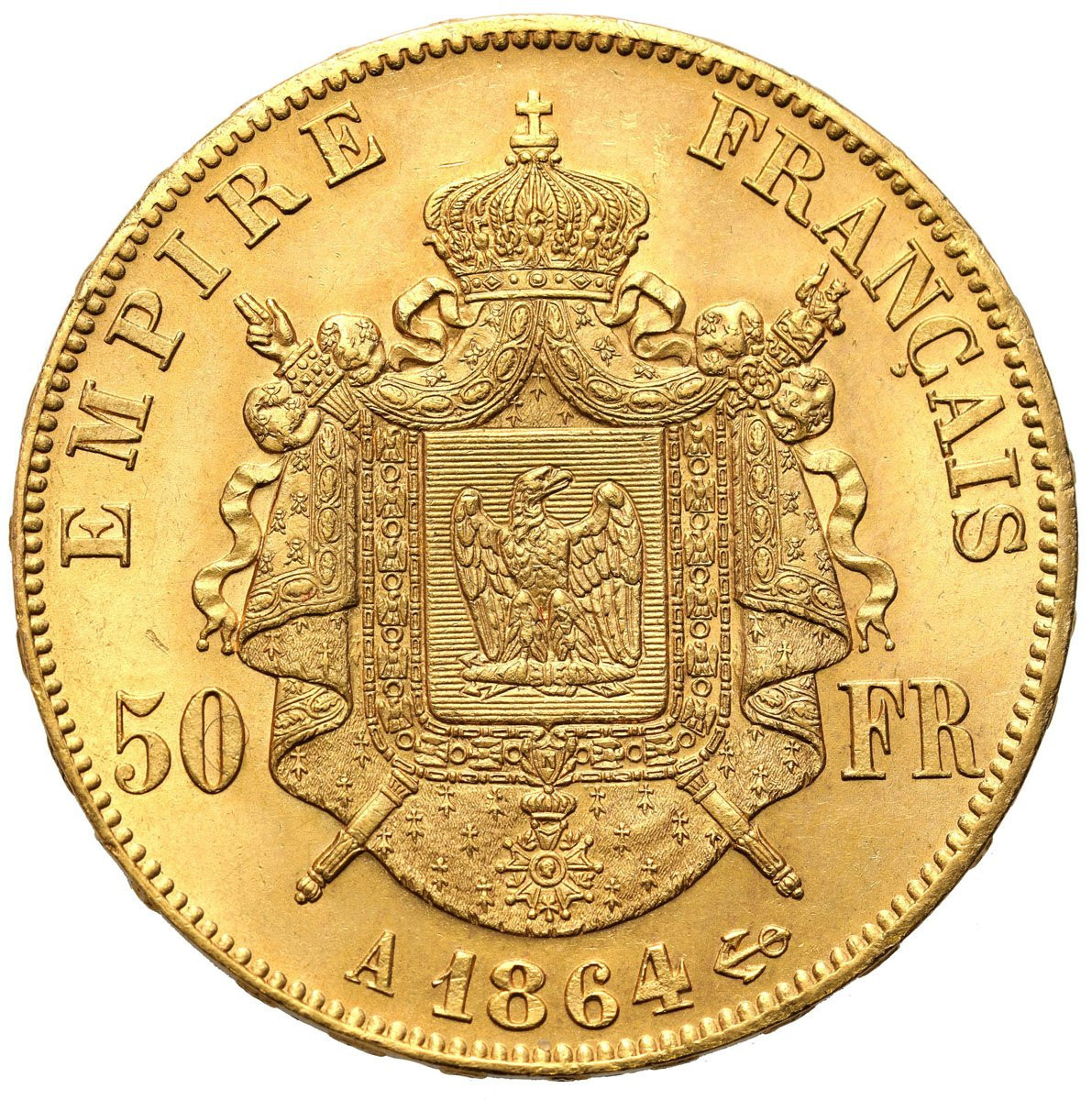 Francja. Napoleon III. 50 franków 1864 A, Paryż