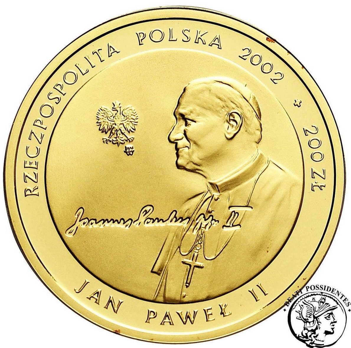 Polska III RP 200 złotych 2002 Papież Jan Paweł II Pontifex Maximus st.L