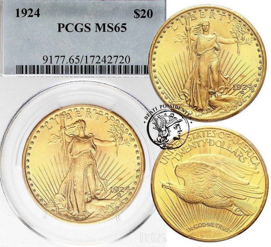 USA 20 dolarów 1924 Philadelphia PCGS MS65