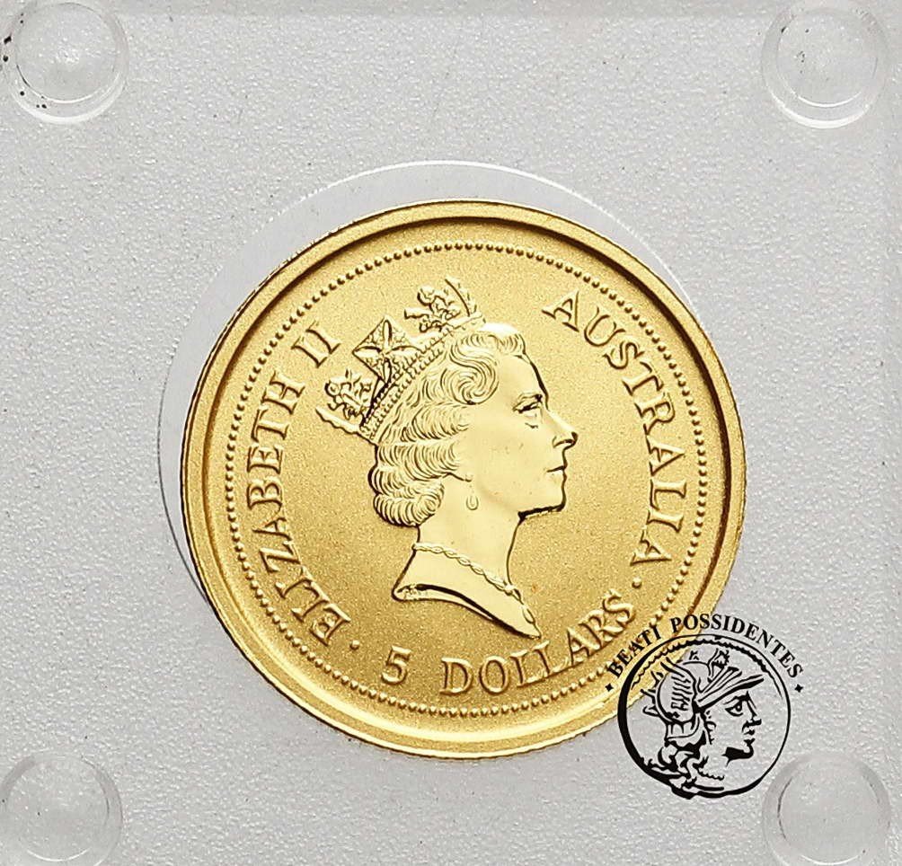 Australia Elżbieta II 5 dolarów 1998 1/20 Oz Au  kangur st. L stempel lustrzany