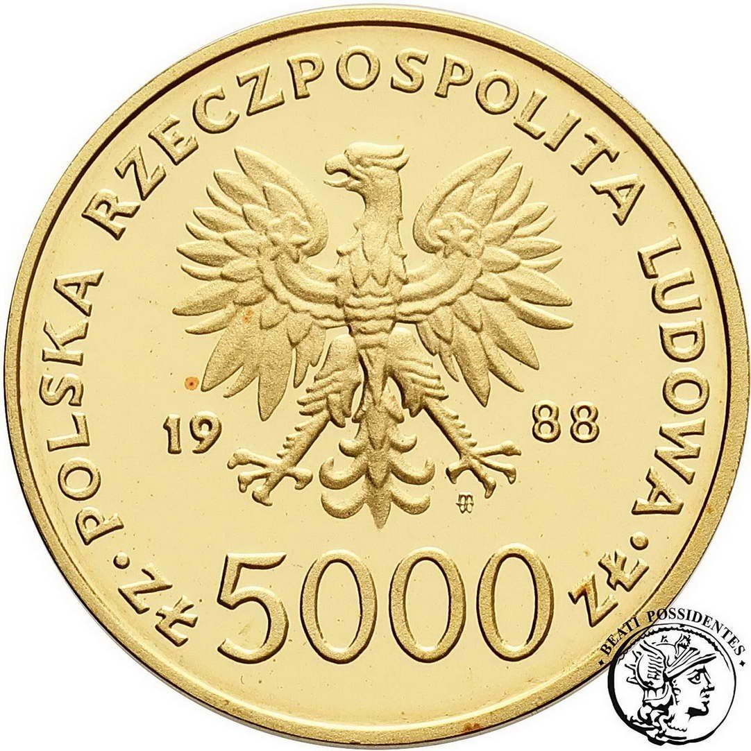 Polska 5000 złotych Jan Paweł II 1988 X-lat Pontyfikatu st. L stempel lustrzany