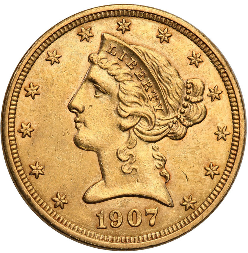 USA 5 dolarów 1907 D Denver st.1-