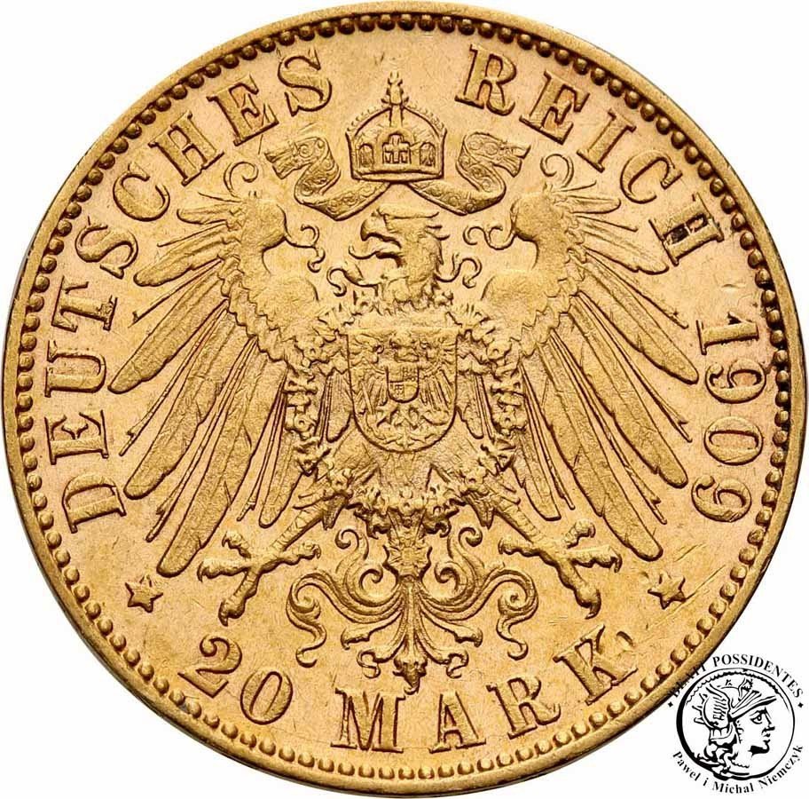 Niemcy Prusy Wilhelm II 20 marek 1909 J (Hamburg)  st. 1-