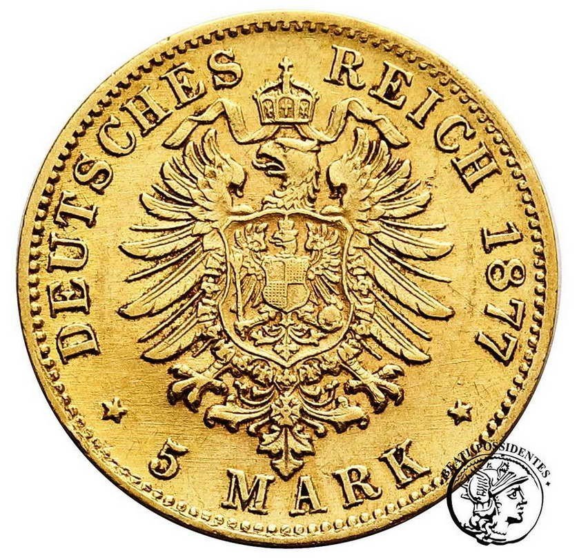 Niemcy Badenia Fryderyk 5 marek 1877 G st. 2-