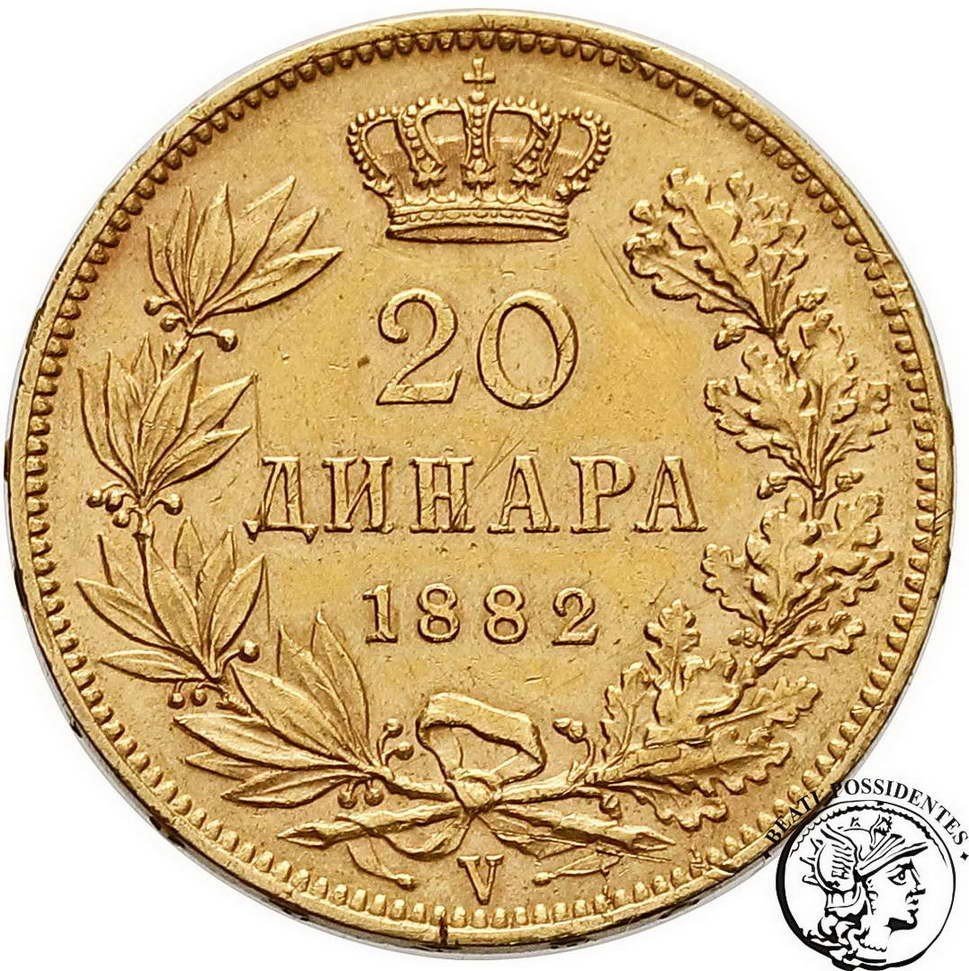 Serbia Michał I 20 dinarów 1882 st.3+