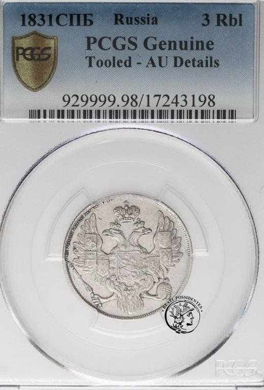 Rosja Mikołaj I 3 Ruble 1831 Platyna PCGS AU details