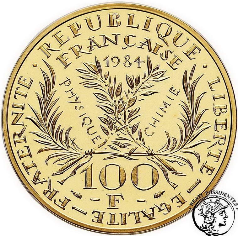 Francja 100 franków 1984 Skłodowska Curie odbitka w złocie st. 1