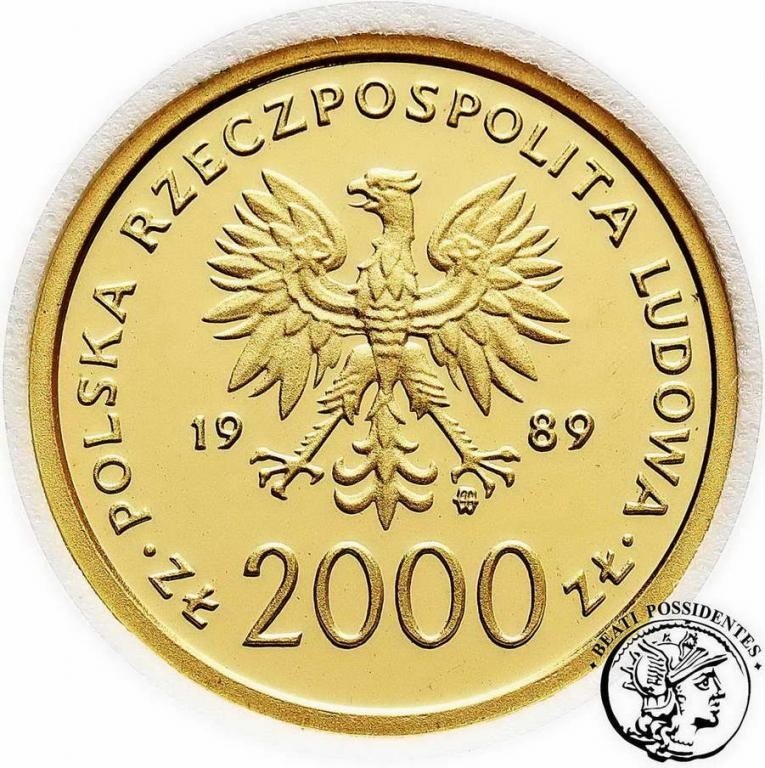 Polska PRL 2000 złotych 1989 Jan Paweł II kratka st. L