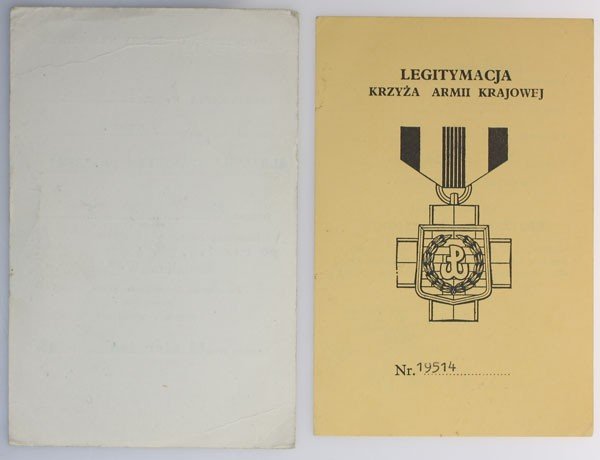 Zestaw legitymacji na Krzyż AK i Medal Wojska (nadanie czterokrotne)