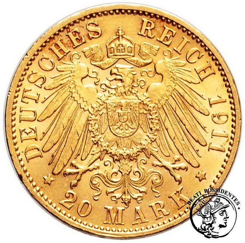 Niemcy Badenia Fryderyk 20 Marek 1911 G st. 2+