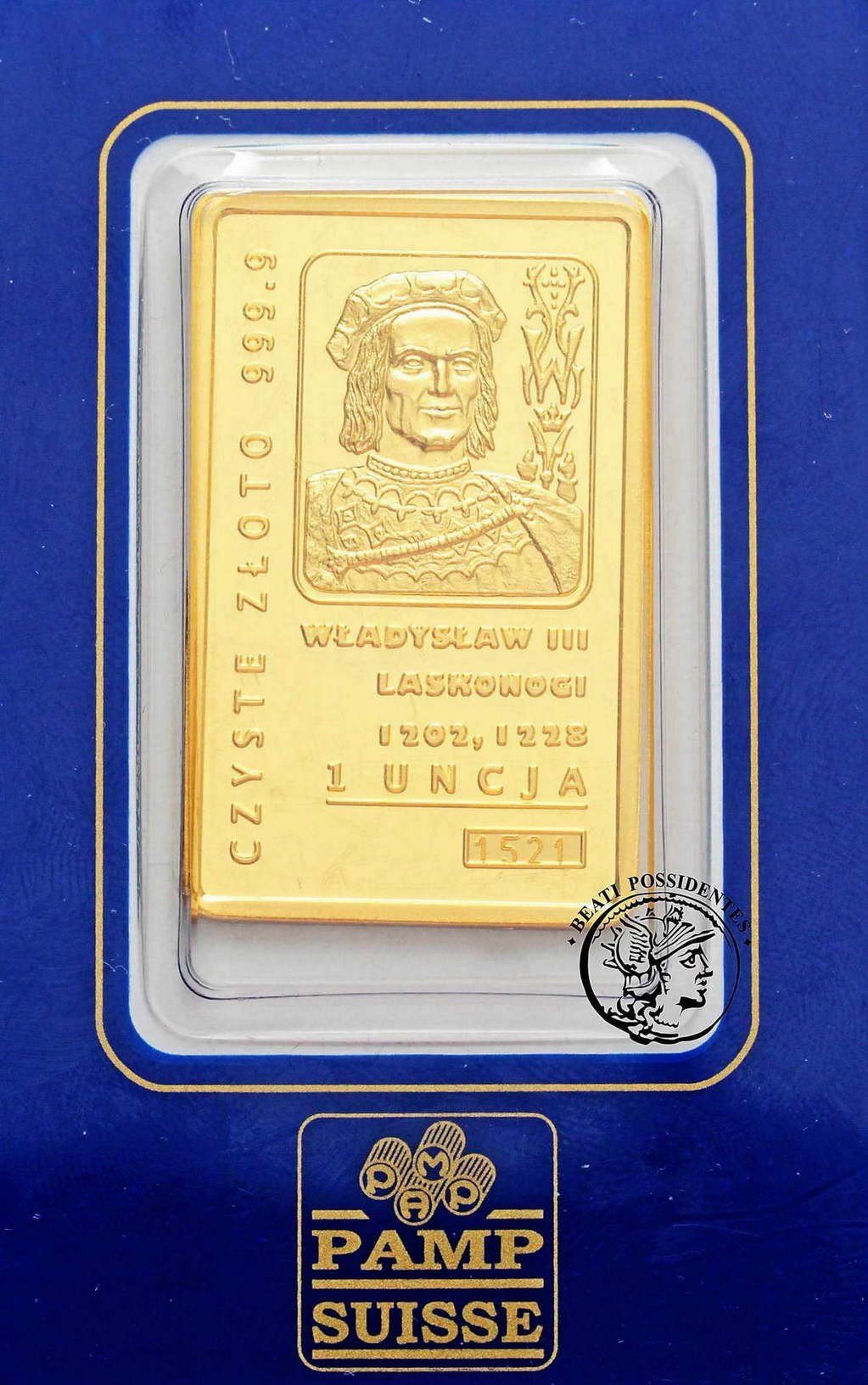 Szwajcaria sztabka 1 Oz Au .9999 Seria Książąt Polskich Henryk I Brodaty st. L