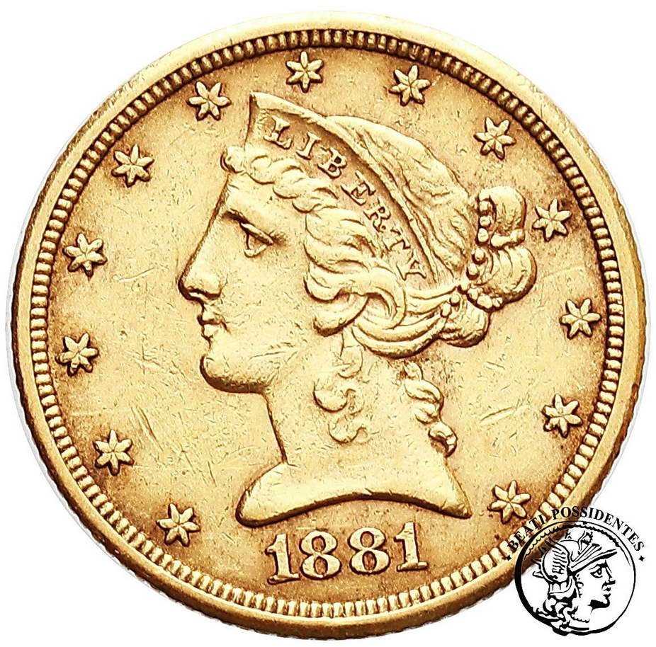 USA 5 $ Dolarów 1881 Filadelfia st.3