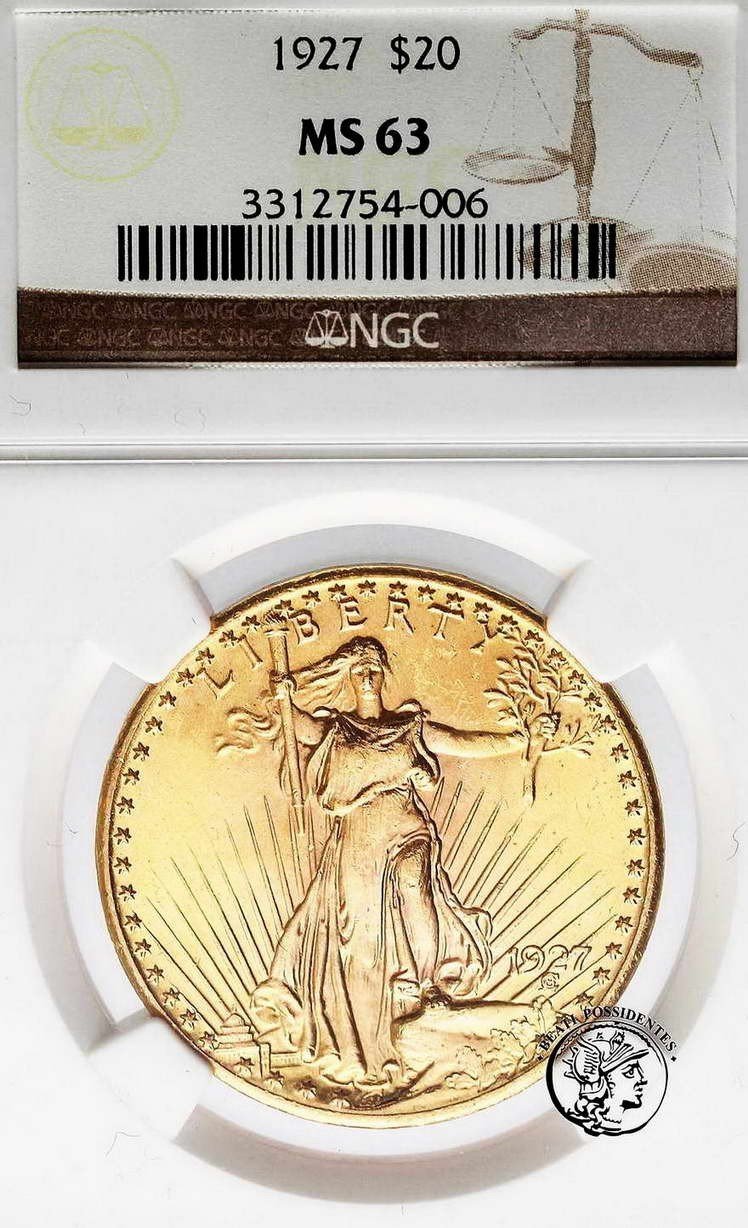 USA 20 dolarów 1927 Filadelfia NGC MS 63