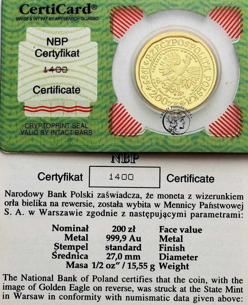 Polska Orzeł Bielik 200 złotych 1995 st. 1