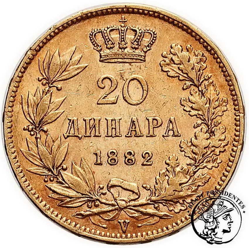 Serbia Milan Obrenovich IV 20 Dinarów 1882  st.3+