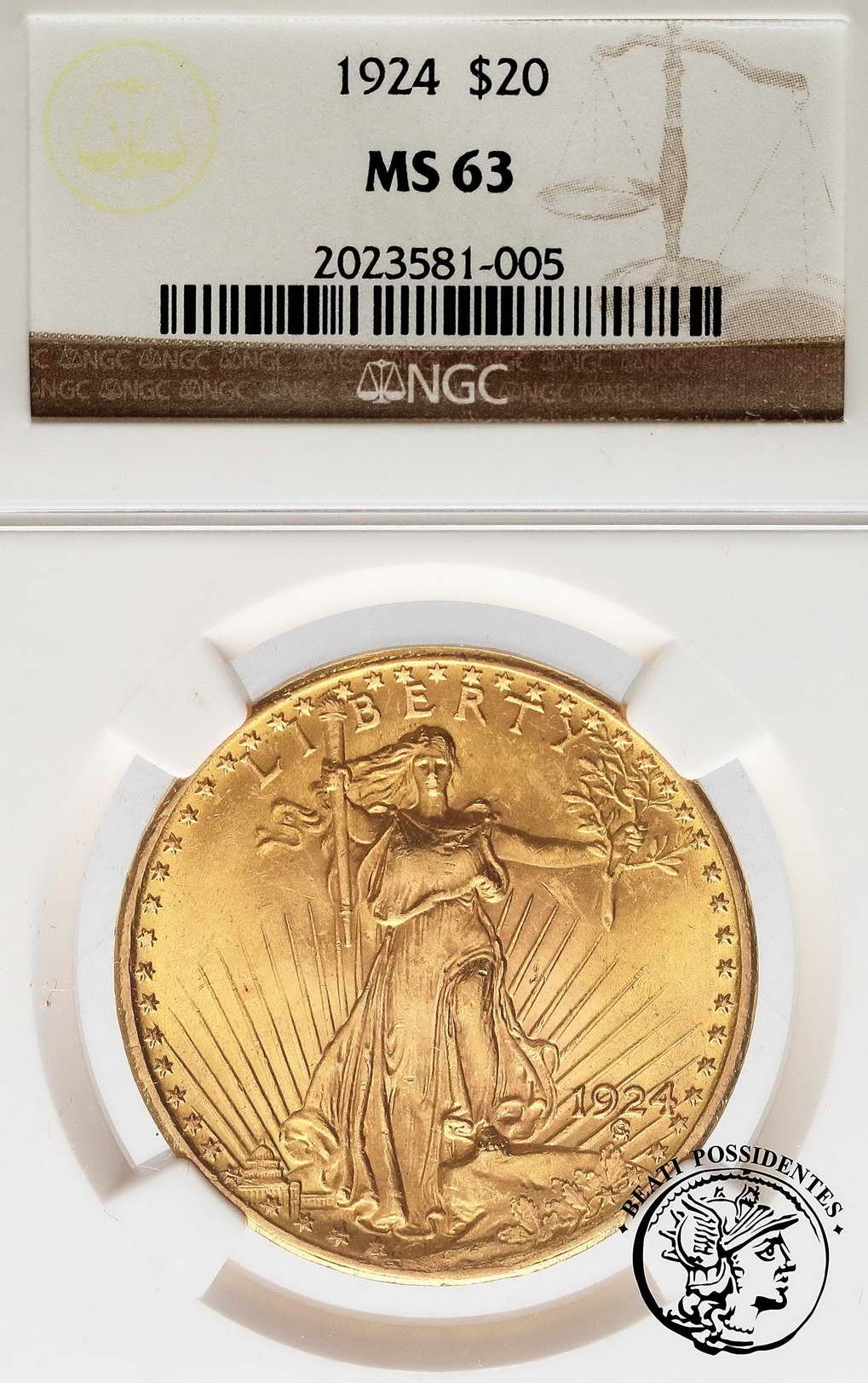 USA 20 dolarów 1924 Philadelphia  NGS MS 63